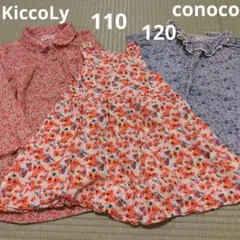 【値下げ】110 花柄ワンピース、120 半袖カットソー　まとめ売り　3点セットのサムネイル