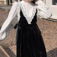 Sibra ベルベットレースワンピース ブラック Mサイズ