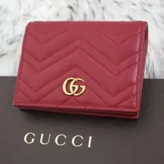 極美品　GUCCI グッチ　折り財布　レザー　GG柄　マーモント　レッド　希少