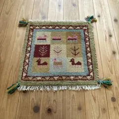 ウールギャベ 手織り40×40cm 玄関マットサイズ 両サイドフリンジ 新品