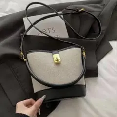 韓国風 ミニショルダーバッグ バケツ型 2WAY キャンバス PUレザー