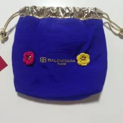 BALENCIAGA 巾着ポーチ ブルー 花モチーフのサムネイル