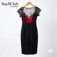 BayBClub レース切替 バイカラー タイトワンピース ビジュー