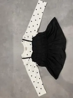 petit mainハート柄長袖カットソー フレアスカート付き