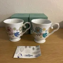 ハレクタニ　九谷焼　マグカップ　花と鳥　ピンク　ブルー　セット
