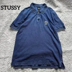 オールドストゥーシー OLD STUSSY ポロシャツ　インディゴ　ロゴ刺繍　Sのサムネイル
