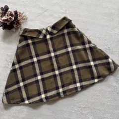 ミッシュマッシュ【S】ミニ丈 ウール あったか チェック 茶／セミフレアスカート