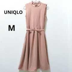 ユニクロ ノースリーブ　フレアワンピース くすみピンク Mサイズ