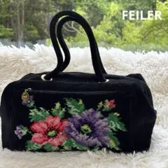 【美品】フェイラー　ボストンバッグ　花柄　黒　シュニール織のサムネイル