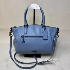 コーチ エリスサッチェル 2way ショルダーバッグ 水色 レザー Cロゴ
