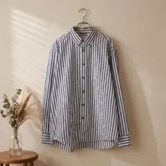Hush Puppies(M)シャツ/白/ストライプ/長袖/ボタン/