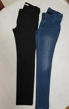 スキニーデニム ブラック＆ブルー 暖かいパンツ