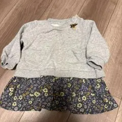 グレー スウェットトップ 花柄ワンピース