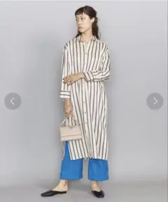 【 ビューティーアンドユース】サテンドビーロングシャツワンピース　フリーサイズ