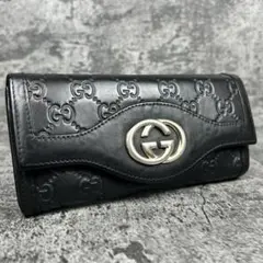 GUCCI シマレザー インターロッキング 長財布 ブラック