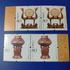 7688 外国切手 中国 2004年漆器と陶器2種 2ブロック