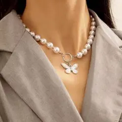 バタフライ 蝶モチーフ パールネックレス