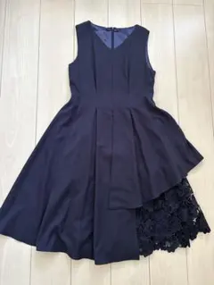 ネイビー ノースリーブ レースドレス