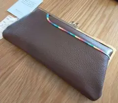 ポーム がま口財布　ブラウン　イエロー　牛革　日本製