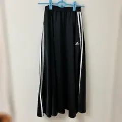 【美品】adidas ブラック ロングスカート ストライプ
