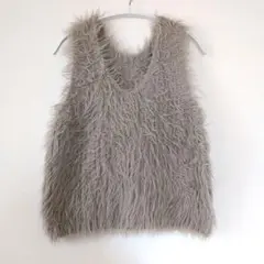 【mystic】シャギーベスト　ニットベスト　ベージュ　サイズF