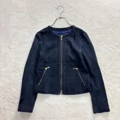 ラブレス/34/紺/レザーブルゾン/ゴールドファスナー/ノーカラー/やぎ革/秋冬