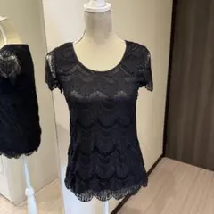 LE SOUK ルスーク 総レース 半袖トップス ブラック 38 Mサイズのサムネイル