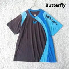 【バタフライ】卓球ウェア ゲームシャツ　Tシャツ　練習着　ブラック×ブルー