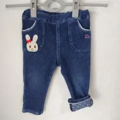 ミキハウス デニムパンツ うさぎ刺繍 リボン付き　80