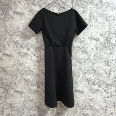 ドレステリア　ひざ下丈ワンピース　半袖【36】ブラック　フレア　大人上品
