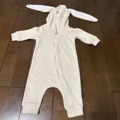 ウサギ耳付きロンパース クリーム色80