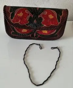 レザークラフト　花柄　レザー チェーンハンドバッグ