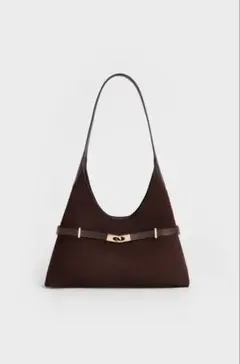 スエードメタリックアクセントベルトホーボーバッグ - エスプレッソブラウン