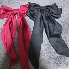 リボン バレッタ 2個セット レッド ブラックのサムネイル
