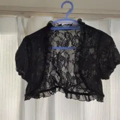 黒いレースカーディガン 半袖 フリル付きのサムネイル