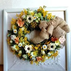 ごろごろ様専用＆ドライフラワー＆グリーンとミモザビタミンカラー小花ラウンドリース