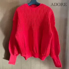 アドーアADORE ジオメトリックニットプルオーバー レッド 38サイズ 美品