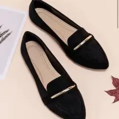 SHEIN パンプス　ブラックメタルデコレーションフラットシューズ