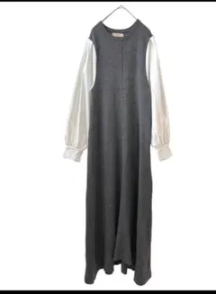 MEDDUMドッキングニットワンピ　M 異素材　ロング　厚手シャツ　ダークグレー