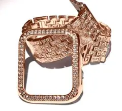 ステンレスバンド　ローズゴールド　ケース　Apple Watch キラキラ　R7