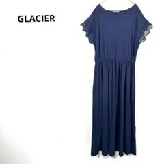 新品！グラシア【L】ロングワンピース カットソー レース袖 ネイビー シンプル
