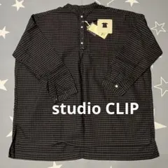 studio clipの黒とグレーチェック柄長袖シャツ