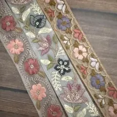 297.インド刺繍リボン 1m50cm×3本セット