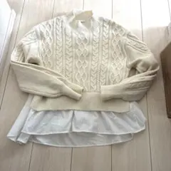 アイボリー ケーブル編み ニット 長袖