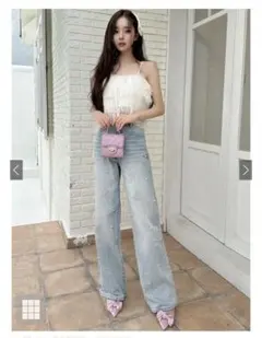 GRLフリージア パールストレートデニムパンツ[cu457] Lサイズ