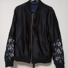 リバーシブル 花柄刺繍 スカジャン ネイビー ブラック M相当 ブルゾン