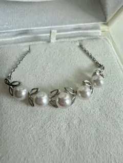 【ケース付】 MIKIMOTO あこや真珠 ネックレス 5粒 リーフ SVのサムネイル