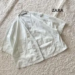 ZARA 半袖ブラウス S ストライプ グリーン系