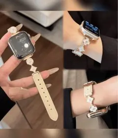 値下げ【Apple Watc】アップウォッチ用バンド/ベージュ/シルバー/ベルト