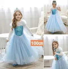 100ブルー子どもドレスマント付ドレス女の子ワンピース仮装プリンセスエルサドレス